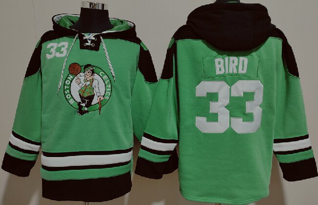 Men's Boston Celtics #33 Larry Bird NEW Green Lace-Up Pullover Hoodie