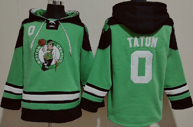 Men's Boston Celtics #0 Jayson Tatum NEW Green Lace-Up Pullover Hoodie