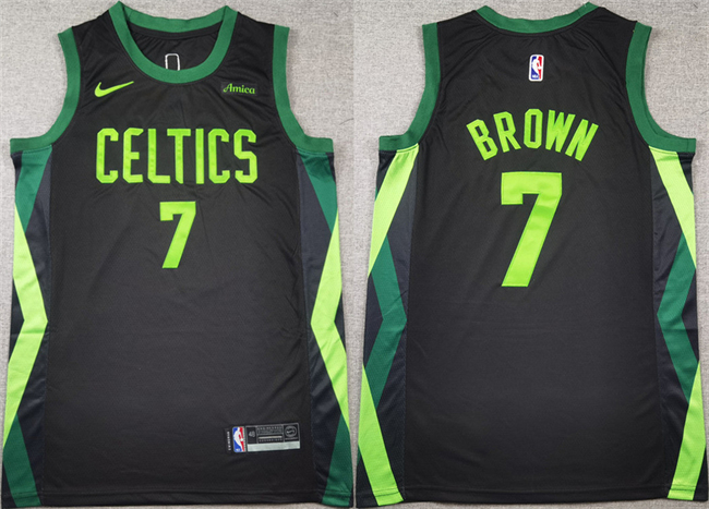Men's Boston Celtics #7 Jaylen Brown Black 2025 City Edition Stitched Basketball Jersey