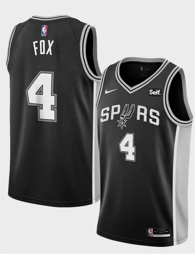 Men's San Antonio Spurs #4 De'Aaron Fox Black 2025 Icon Edition Stitched Basketball Jersey