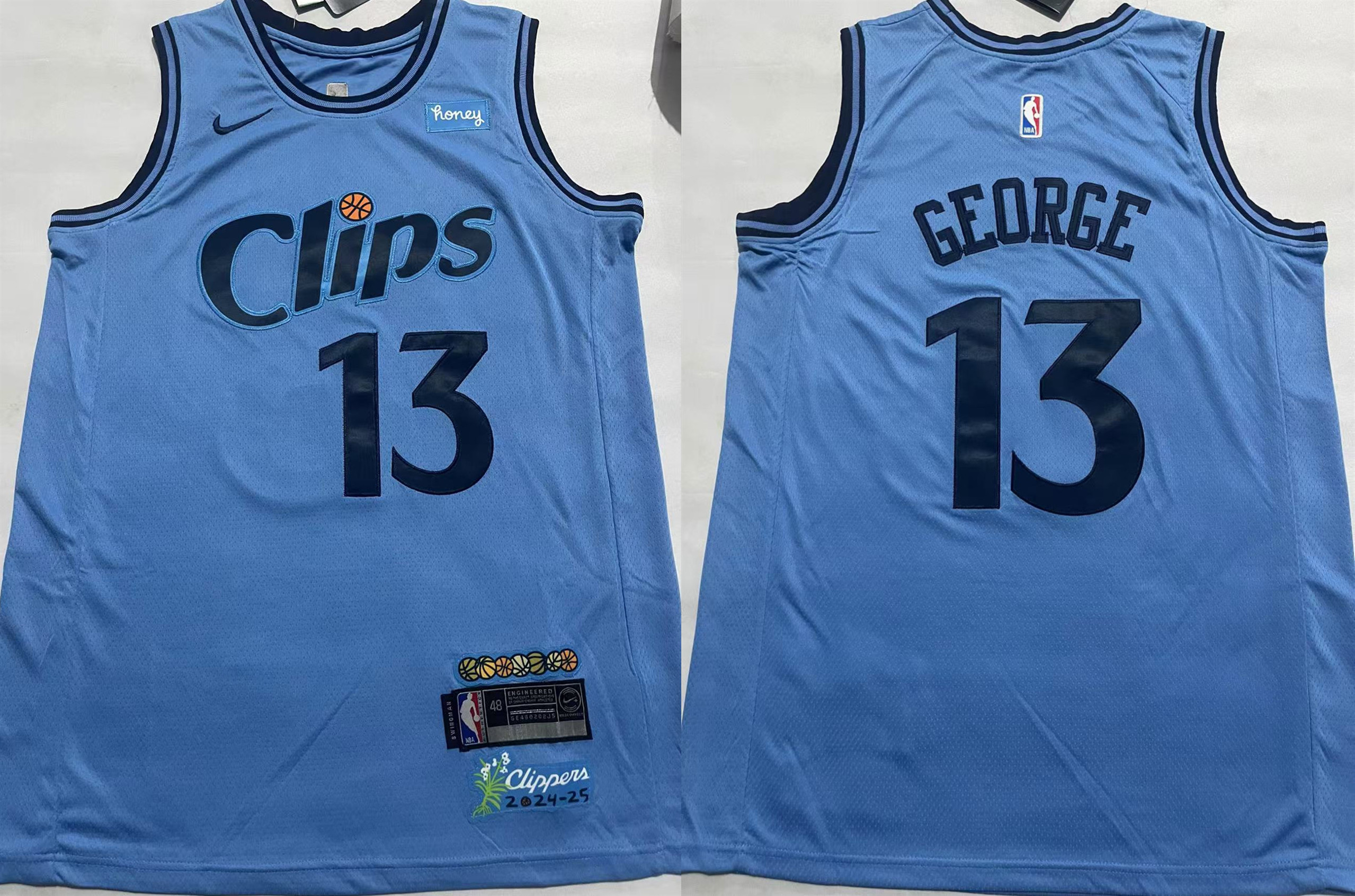 Men's Los Angeles Clippers #13 Paul George Light Blue 2025 City Edition Stitched Jersey