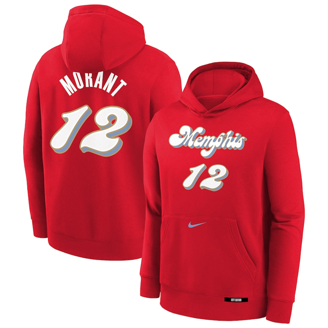 Men's Memphis Grizzlies #12 Ja Morant Red 2025 City Edition Fleece Club Pullover Hoodie