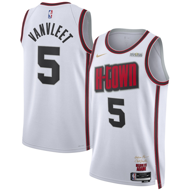 Men's Houston Rockets #5 Fred VanVleet White 2025 City Edition Stitched Jersey