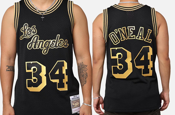 Men's Los Angeles Lakers #34 Shaquille O'Neal ' Black 96-97   Swingman Stitched Basketball Jersey