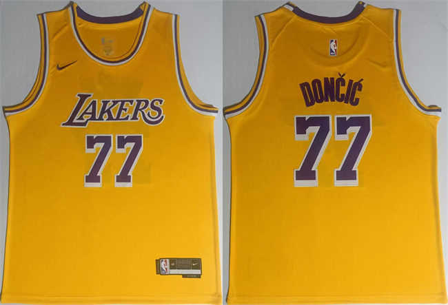 Men's Los Angeles Lakers #77 Luka Don?i? Yellow 2025 Stitched Basketball Jersey