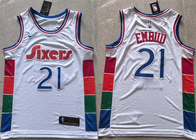 Men's Philadelphia 76ers #21 Joel Embiid White 2025 City Edition Stitched Jersey