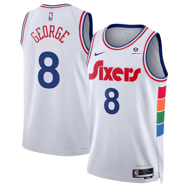 Men's Philadelphia 76ers #8 Paul George White 2025 City Edition Stitched Jersey