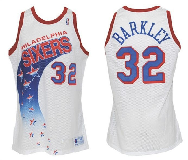Men's Philadelphia 76ers #32 Charles Barkley White 1991-92