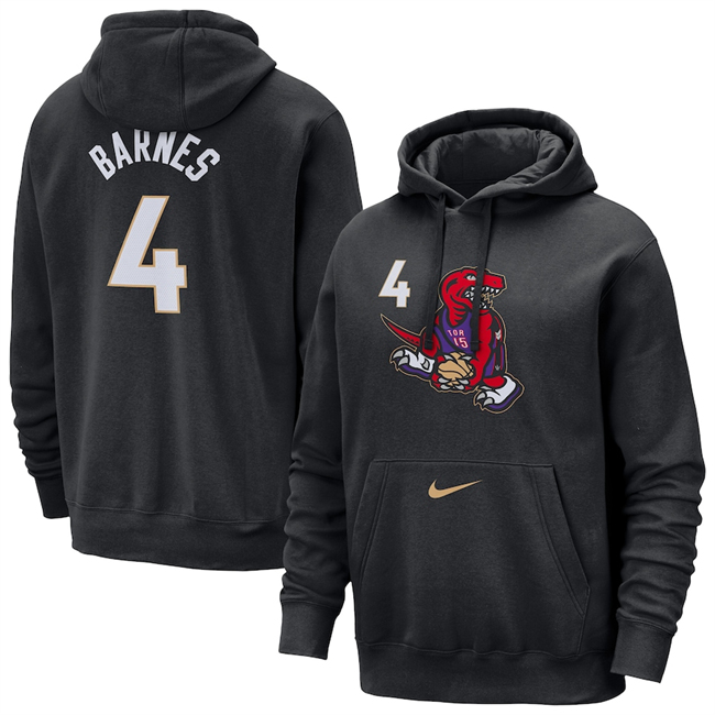Men's Toronto Raptors #4 Scottie Barnes Black 2025 City Edition Essential Club Pullover Hoodie