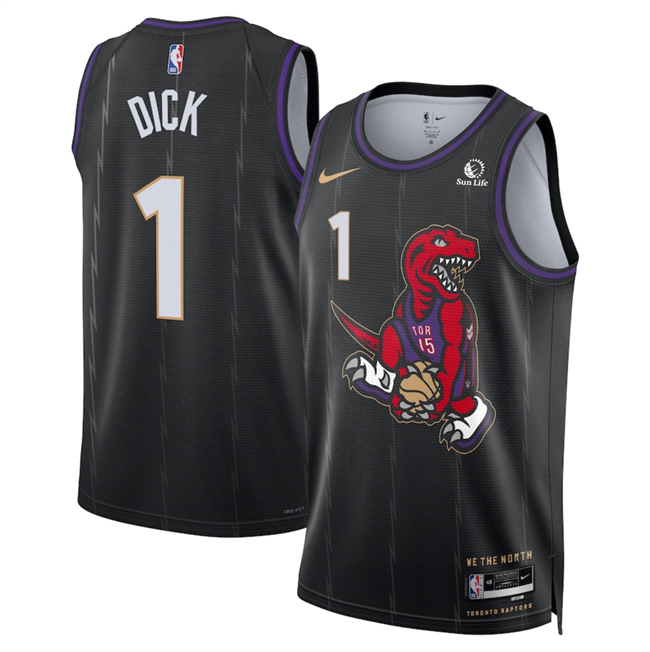 Men's Toronto Raptors #1 Gradey Dick Black 2025 City Edition Stitched Basketball Jersey