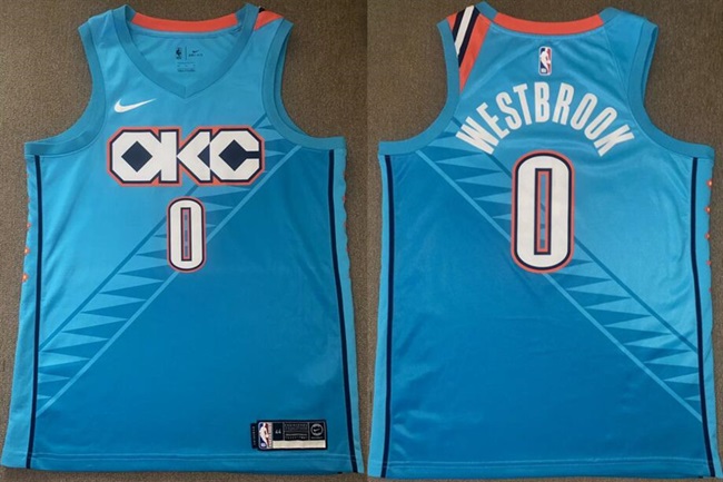 Men's Oklahoma City Thunder #0 Russell Westbrook Blue 2019 City Stitched Basketball Jersey