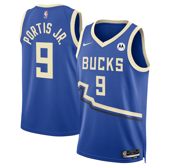 Men's Milwaukee Bucks #9 Bobby Portis Royal 2025 City Edition Stitched Basketball Jersey