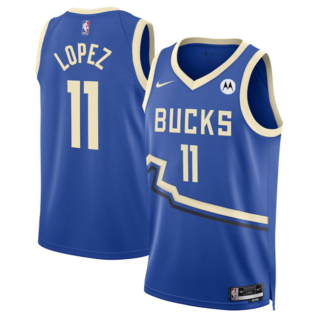 Men's Milwaukee Bucks #11 Brook Lopez Royal 2025 City Edition Stitched Basketball Jersey