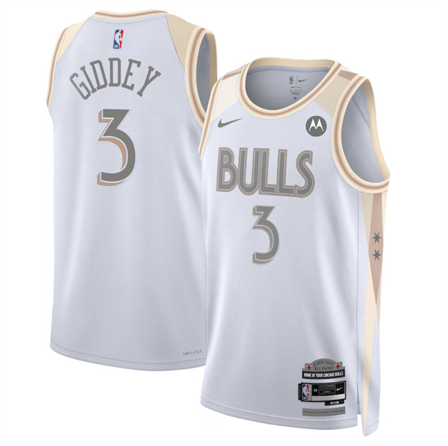 Men's Chicago Bulls #3 Josh Giddey White 2025 City Edition Stitched Basketball Jersey