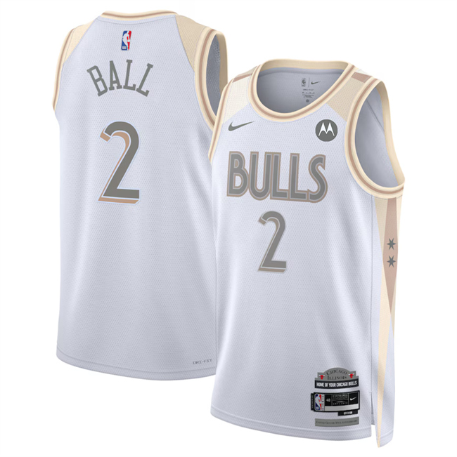 Men's Chicago Bulls #2 Lonzo Ball White 2025 City Edition Stitched Basketball Jersey