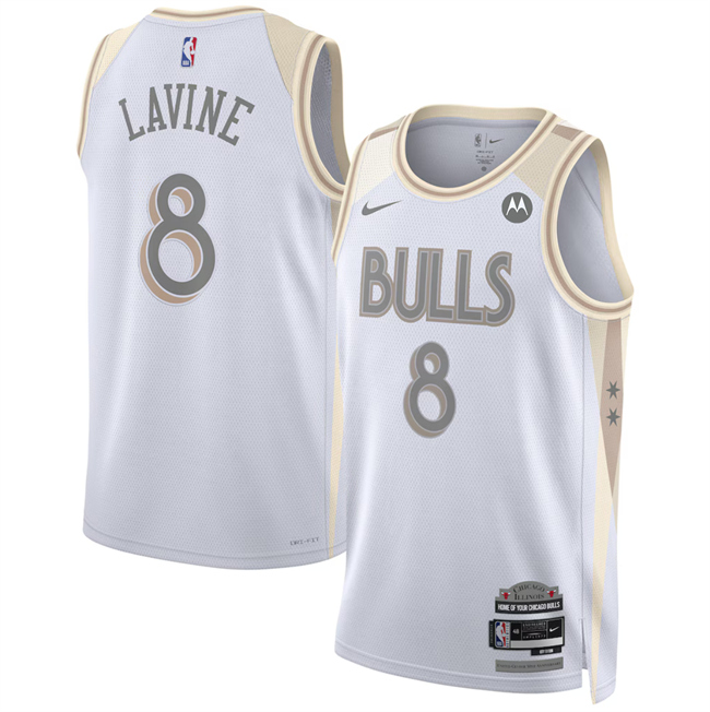 Men's Chicago Bulls #8 Zach LaVine White 2025 City Edition Stitched Basketball Jersey