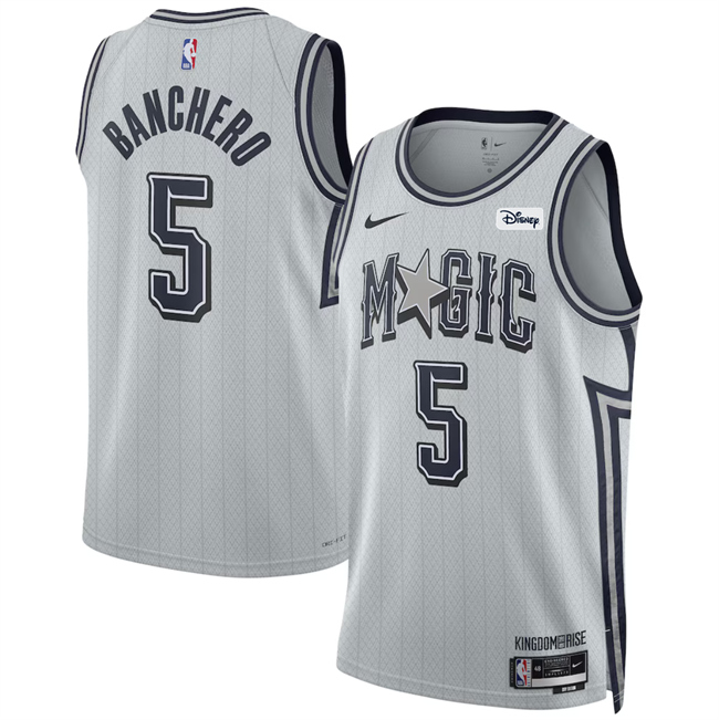 Men's Orlando Magic #5 Paolo Banchero Silver 2025 City Edition Stitched Basketball Jersey