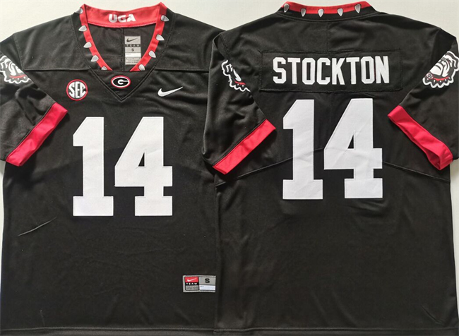 Men's Georgia Bulldogs #14 Gunner Stockton Black Stitched Jersey