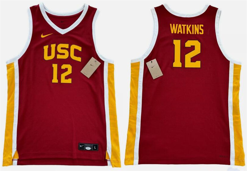 Men's USC Trojans #12 JuJu Watkins Cardinal Stitched Jersey