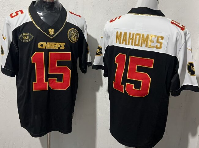 Men's Kansas City Chiefs #15 Patrick Mahomes Red With Gold Patch With NKH  Limited Stitched Football Jersey