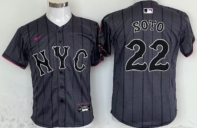Youth  New York Mets #22 Juan Soto Graphite 2024 City Connect Limited Stitched Baseball Jersey