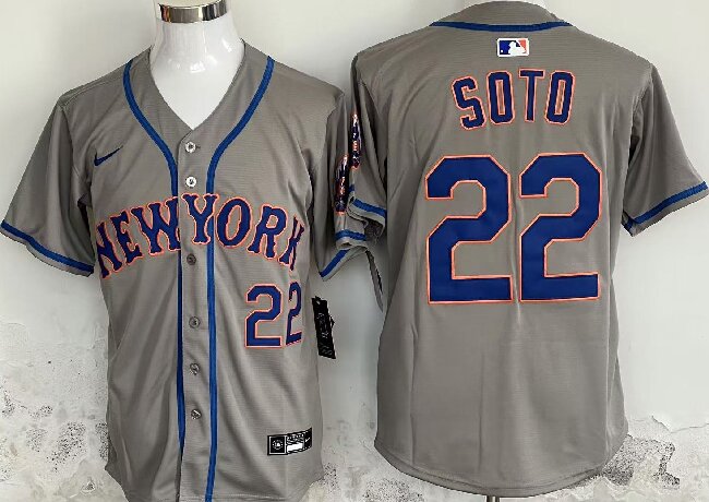 Men's New York Mets #22 Juan Soto 2024 Gray Away Limited Stitched Baseball Jersey