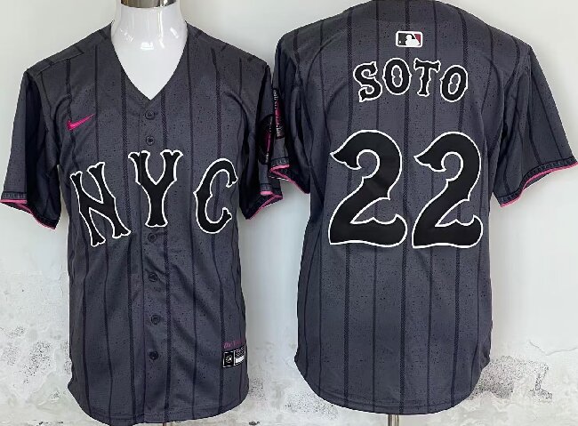 Men's New York Mets #22 Juan Soto Graphite 2024 City Connect Limited Stitched Baseball Jersey