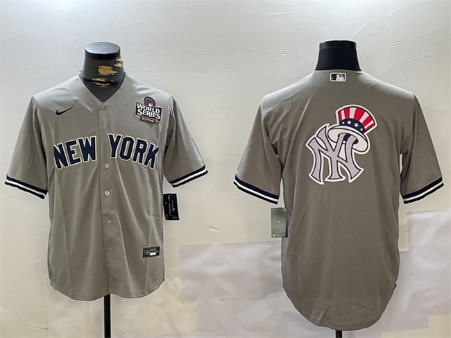 Men's New York Yankees Grey Team Big Logo 2024 World Series Cool Base Stitched  Baseball Jersey