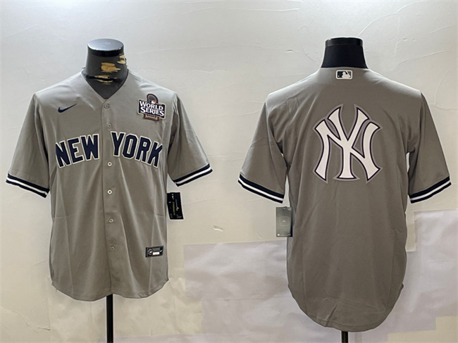 Men's New York Yankees Grey Team Big Logo 2024 World Series Cool Base Stitched Baseball  Jersey