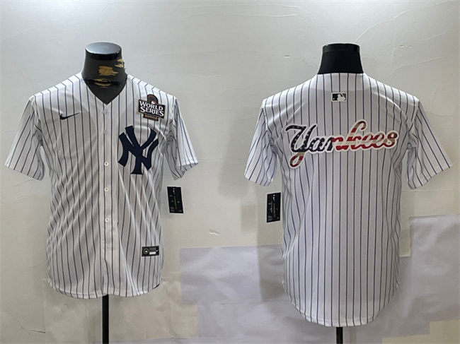 Men's New York Yankees White Team Big Logo 2024 World Series Home Limited Stitched Baseball  Jersey