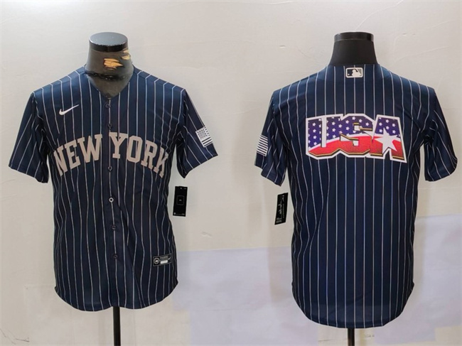 Men's New York Yankees Navy Team Big Logo Cool Base Stitched  Baseball Jersey