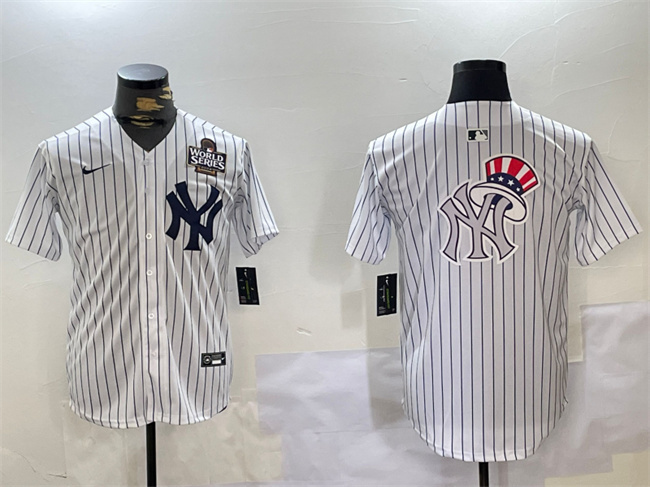 Men's New York Yankees White Team Big Logo 2024 World Series Home Limited Stitched Baseball   Jersey