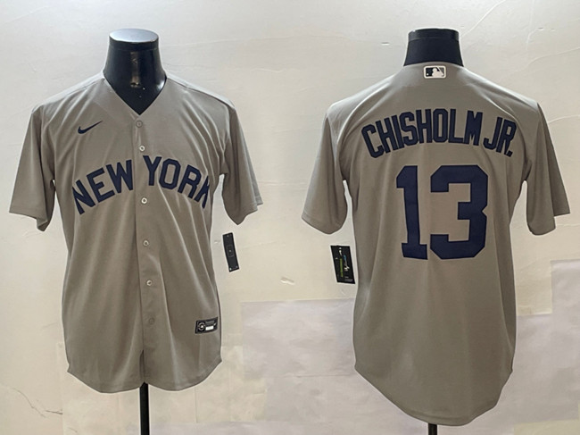 Men's New York Yankees #13 Jazz Chisholm Jr. Grey Cool Base Stitched Baseball  Jersey