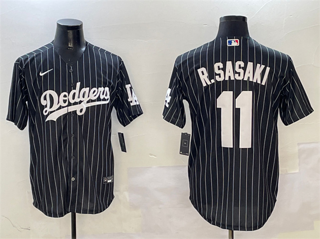 Men's Los Angeles Dodgers #11 Roki Sasaki Black Cool Base Stitched Baseball Jersey