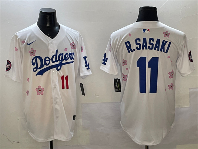 Men's Los Angeles Dodgers #11 Roki Sasaki White 2025 Tokyo Series Limited Cherry Blossoms Baseball Jersey