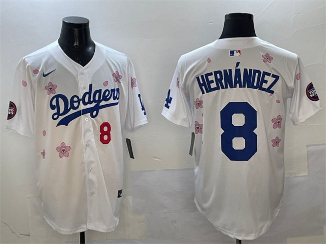 Men's Los Angeles Dodgers #8 Enrique Hernández White 2025 Tokyo Series Limited Cherry Blossoms Baseball Jersey