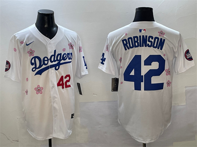 Men's Los Angeles Dodgers #42 Jackie Robinson White 2025 Tokyo Series Limited Cherry Blossoms Baseball Jersey