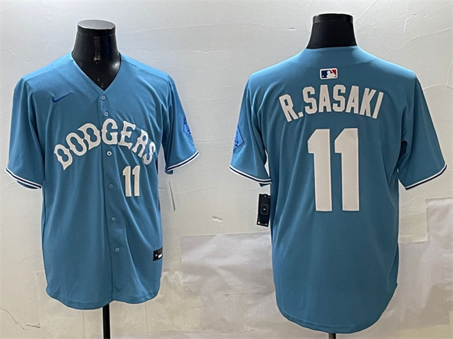 Men's Los Angeles Dodgers #11 Roki Sasaki Light Blue Limited Stitched Baseball Jersey