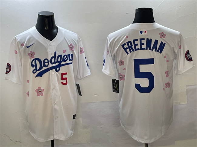 Men's Los Angeles Dodgers #5 Freddie Freeman White 2025 Tokyo Series Limited  Cherry Blossoms Baseball Jersey