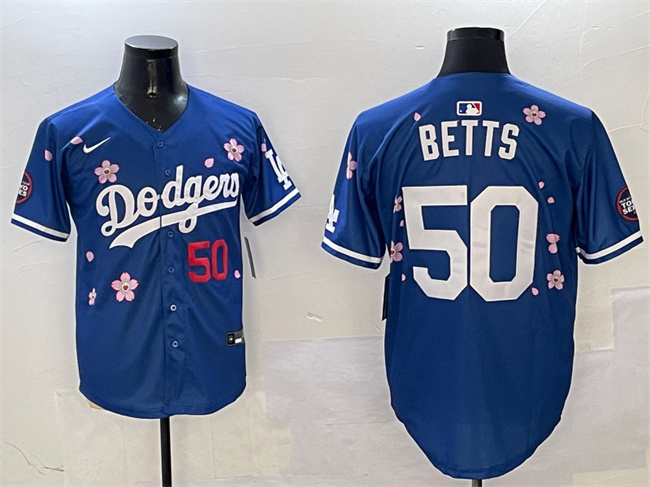 Men's Los Angeles Dodgers #50 Mookie Betts Royal 2025 Tokyo Series Limited Cherry Blossoms Baseball Jersey