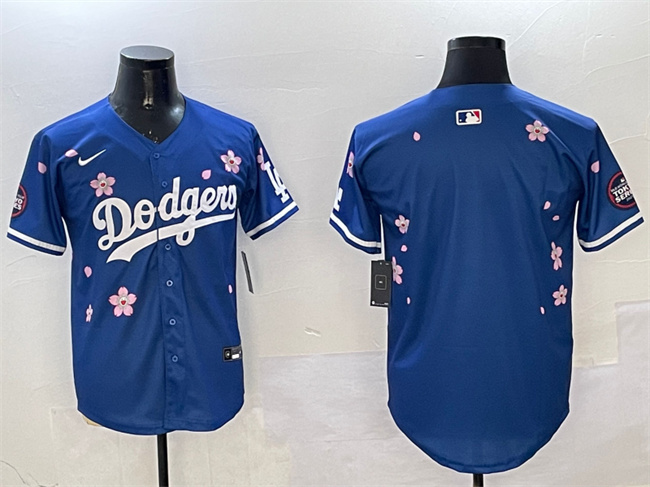 Men's Los Angeles Dodgers Blank Royal 2025 Tokyo Series Limited Cherry Blossoms Baseball Jersey