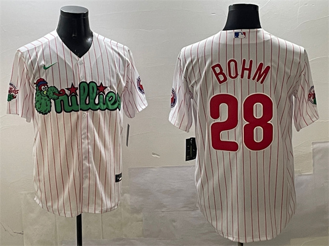 Men's Philadelphia Phillies #28 Alec Bohm White Phanatic Cool Base Stitched Jersey