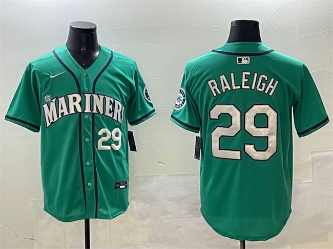 Men's Seattle Mariners #29 Cal Raleigh Aqua Limited Stitched Jersey