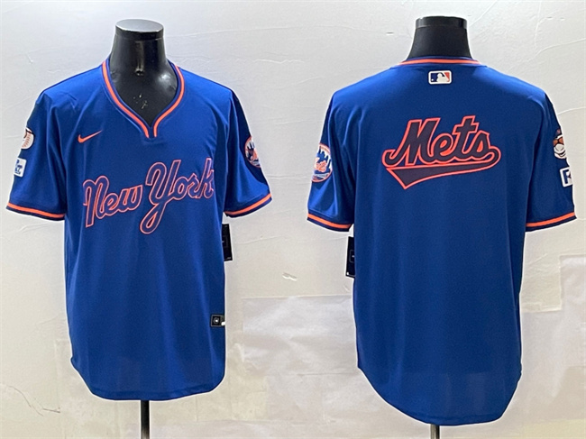 Men's New York Mets Team Big Logo Royal 2025 Spring Training Stitched Baseball Jersey