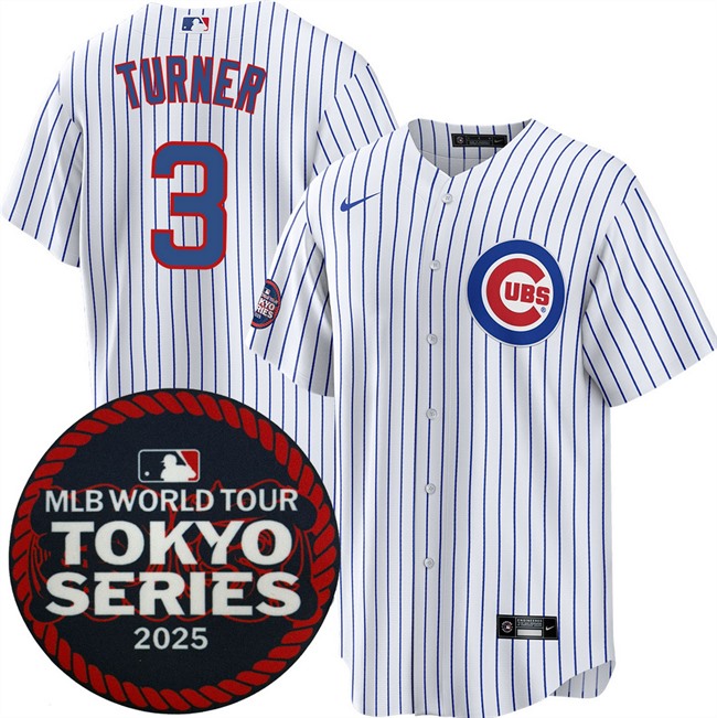 Men's Chicago Cubs #3 Justin Turner White 2025 World Tour Tokyo Series Home Cherry Blossoms Baseball Jersey