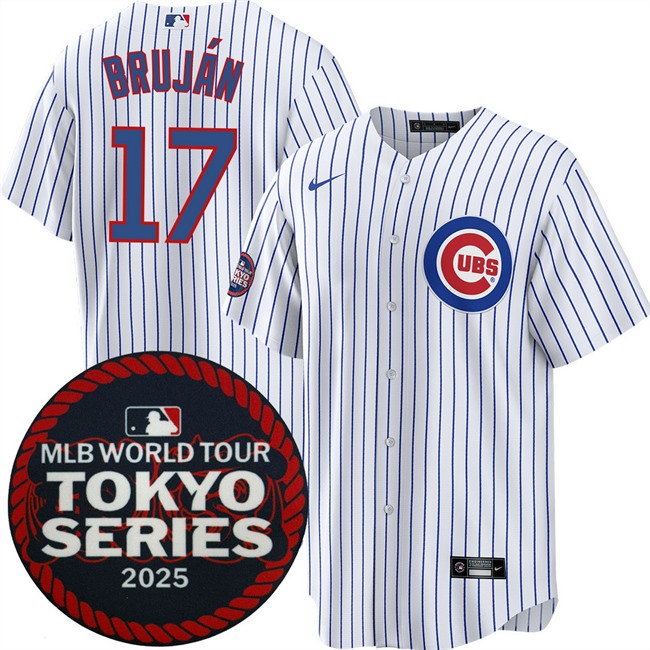 Men's Chicago Cubs #17 Vidal Bruján White 2025 World Tour Tokyo Series Home Cherry Blossoms Baseball Jersey