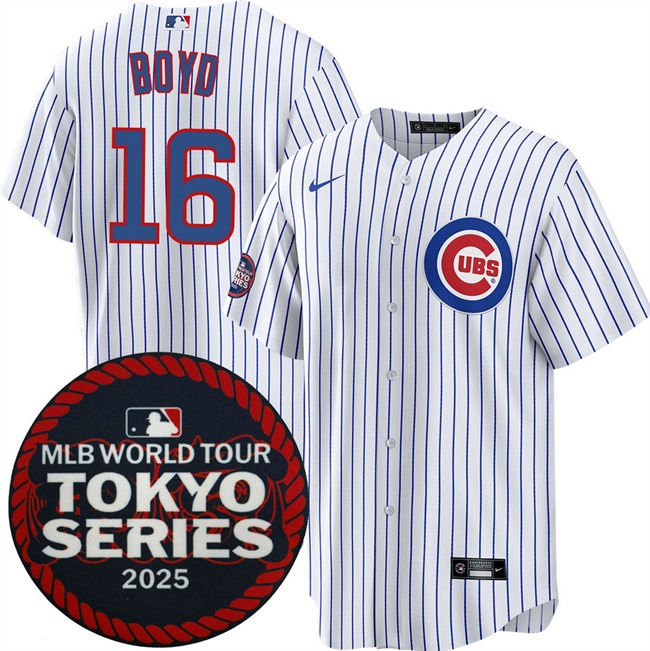Men's Chicago Cubs #16 Matthew Boyd White 2025 World Tour Tokyo Series Home Cherry Blossoms Baseball Jersey