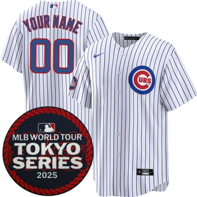 Men's Chicago Cubs Active Player Custom White 2025 World Tour Tokyo Series Home Cherry Blossoms Baseball Jersey