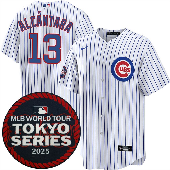 Men's Chicago Cubs #13 Kevin Alcántara White 2025 World Tour Tokyo Series Home Cherry Blossoms Baseball Jersey