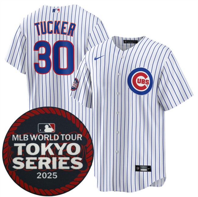 Men's Chicago Cubs #30 Kyle Tucker White 2025 World Tour Tokyo Series Home Cherry Blossoms Baseball Jersey